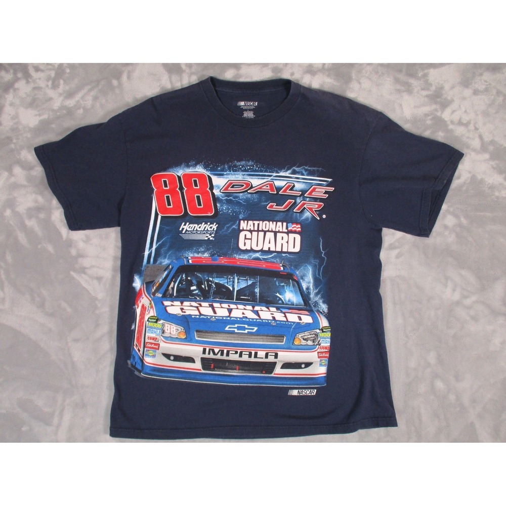 Dale Earnhardt Jr 88 National Guard‎ Nascar Tee Navy Size L two Sided T-Shirt